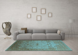 Machine Washable Oriental Light Blue Traditional Rug in a Living Room, wshurb2921lblu