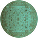 Round Oriental Turquoise Traditional Rug, urb2921turq