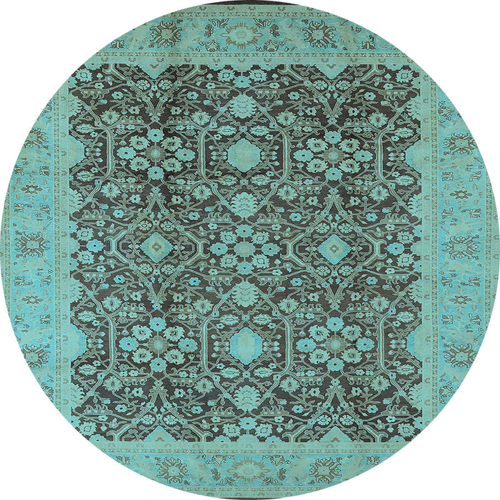 Round Oriental Light Blue Traditional Rug, urb2922lblu
