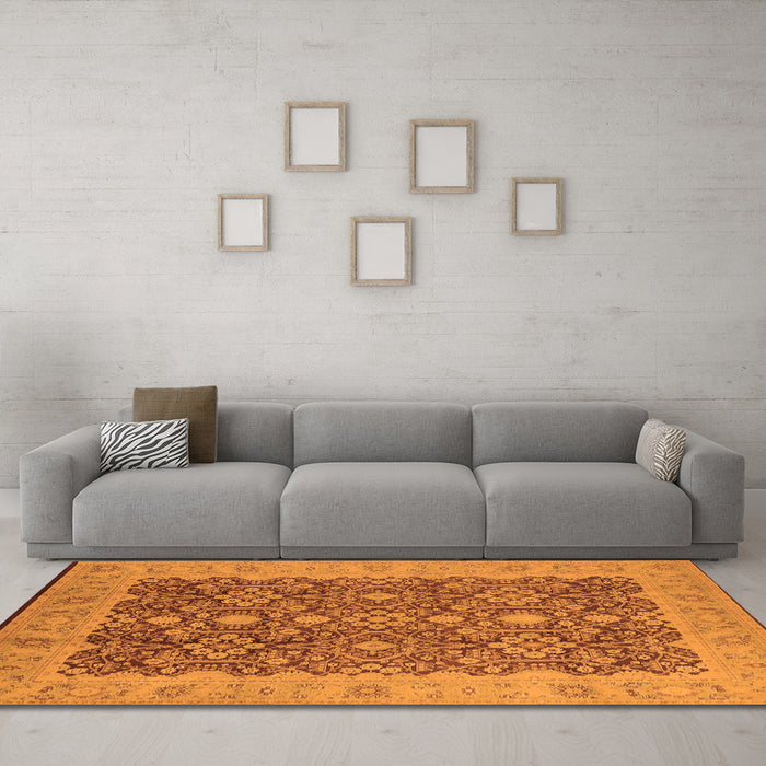 Machine Washable Oriental Orange Traditional Area Rugs in a Living Room, wshurb2922org