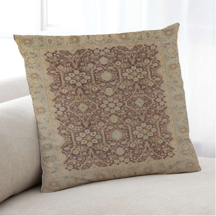 Lifestyle Image of Mid-Century Modern Urban Square Brown Sand Brown Throw Pillow, 18 inch by 18 inch, pwurb2922