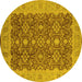 Round Machine Washable Oriental Yellow Traditional Rug, wshurb2922yw