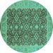 Round Machine Washable Oriental Turquoise Traditional Area Rugs, wshurb2922turq