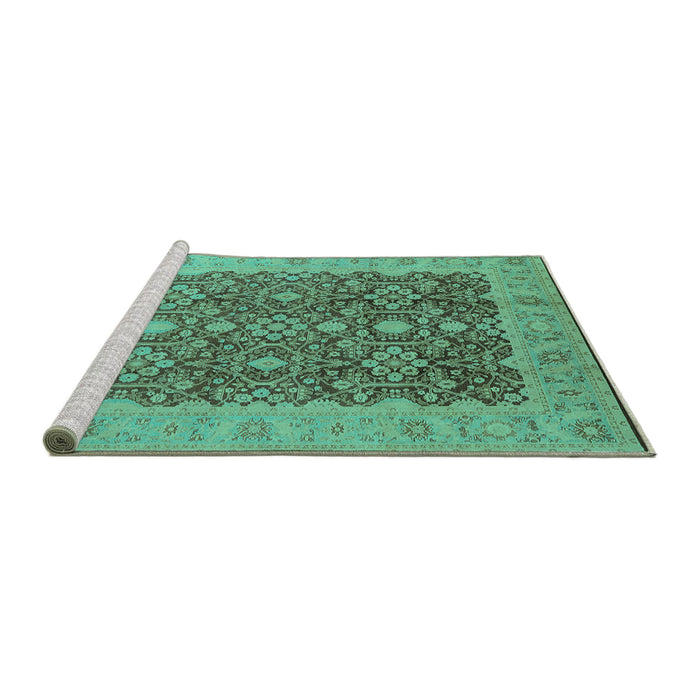 Sideview of Machine Washable Oriental Turquoise Traditional Area Rugs, wshurb2922turq
