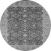 Round Machine Washable Oriental Gray Traditional Rug, wshurb2922gry