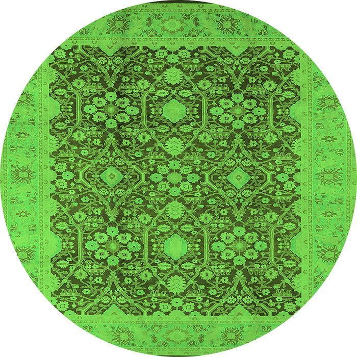 Round Machine Washable Oriental Green Traditional Area Rugs, wshurb2922grn