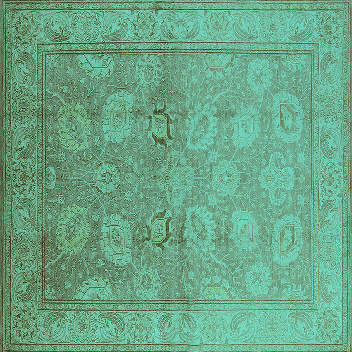 Square Machine Washable Oriental Turquoise Traditional Area Rugs, wshurb2923turq