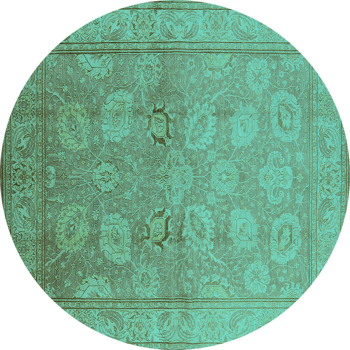 Round Machine Washable Oriental Turquoise Traditional Area Rugs, wshurb2923turq
