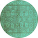 Round Machine Washable Oriental Turquoise Traditional Area Rugs, wshurb2923turq