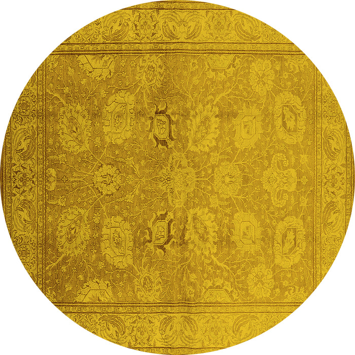 Round Machine Washable Oriental Yellow Traditional Rug, wshurb2923yw