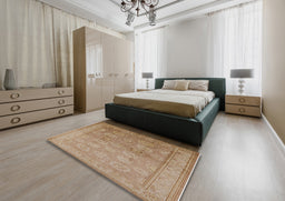 Mid-Century Modern Light Brown Oriental Rug in a Bedroom, urb2923