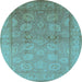 Round Machine Washable Oriental Light Blue Traditional Rug, wshurb2923lblu