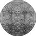 Round Machine Washable Oriental Gray Traditional Rug, wshurb2924gry