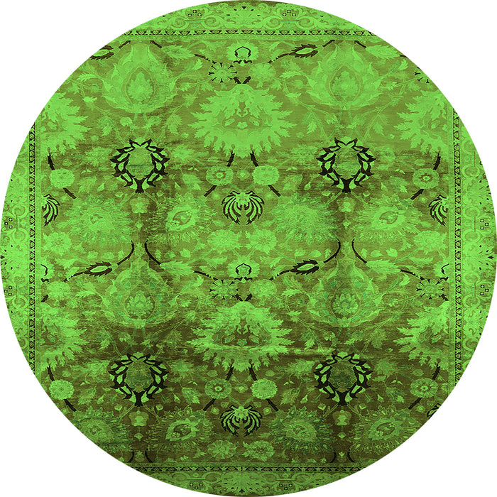 Round Oriental Green Traditional Rug, urb2924grn