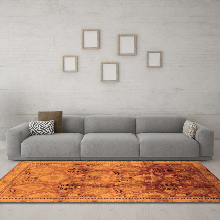 Machine Washable Oriental Orange Traditional Area Rugs in a Living Room, wshurb2924org