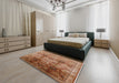 Mid-Century Modern Mahogany Brown Oriental Rug in a Bedroom, urb2924