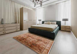 Mid-Century Modern Mahogany Brown Oriental Rug in a Bedroom, urb2924