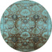 Round Machine Washable Oriental Light Blue Traditional Rug, wshurb2924lblu