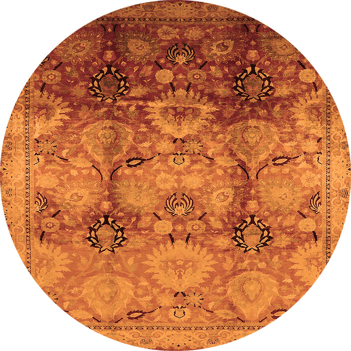 Round Machine Washable Oriental Orange Traditional Area Rugs, wshurb2924org