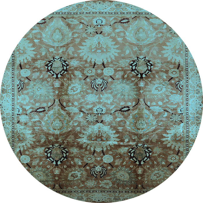 Round Oriental Light Blue Traditional Rug, urb2924lblu