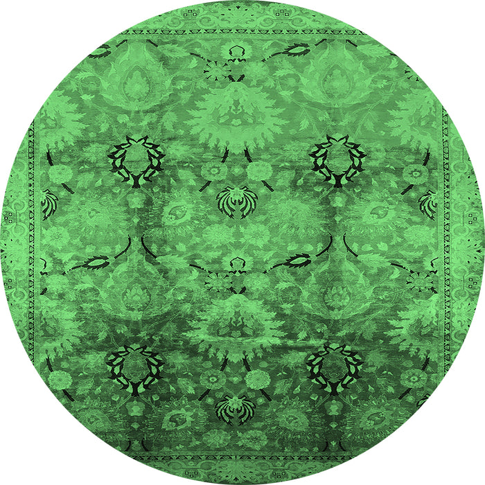 Round Oriental Emerald Green Traditional Rug, urb2924emgrn