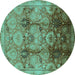 Round Machine Washable Oriental Turquoise Traditional Area Rugs, wshurb2924turq