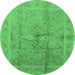 Round Machine Washable Oriental Emerald Green Industrial Area Rugs, wshurb2925emgrn
