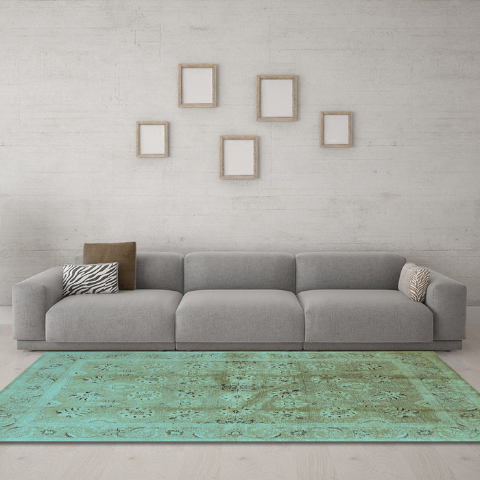 Machine Washable Oriental Light Blue Industrial Rug in a Living Room, wshurb2925lblu