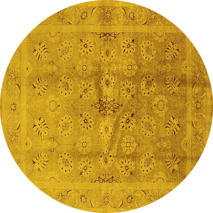 Round Machine Washable Oriental Yellow Industrial Rug, wshurb2925yw