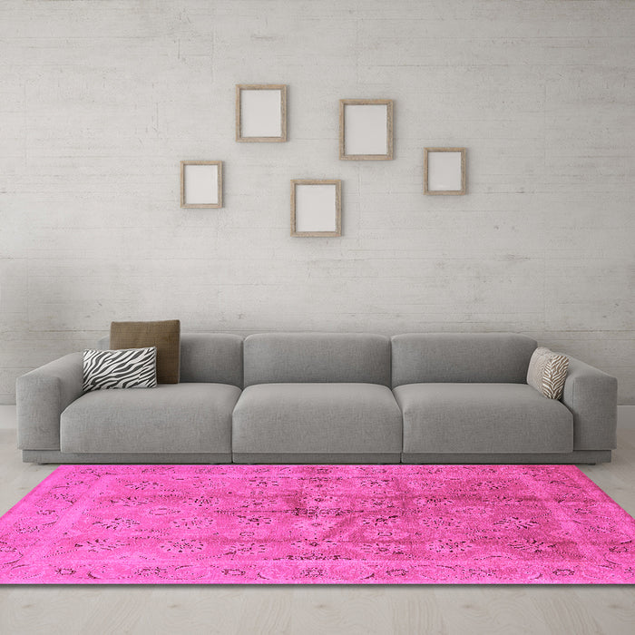 Machine Washable Oriental Pink Industrial Rug in a Living Room, wshurb2925pnk