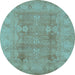 Round Oriental Light Blue Traditional Rug, urb2926lblu