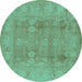 Round Machine Washable Oriental Turquoise Traditional Area Rugs, wshurb2926turq