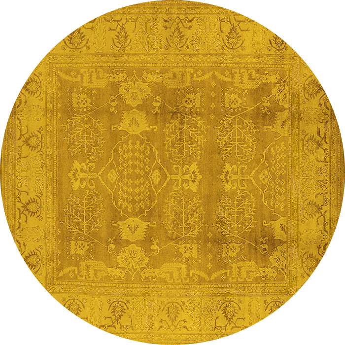 Round Oriental Yellow Traditional Rug, urb2926yw