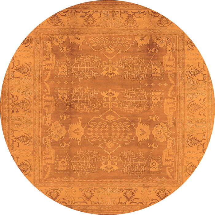 Round Machine Washable Oriental Orange Traditional Area Rugs, wshurb2926org
