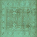 Square Oriental Turquoise Traditional Rug, urb2926turq