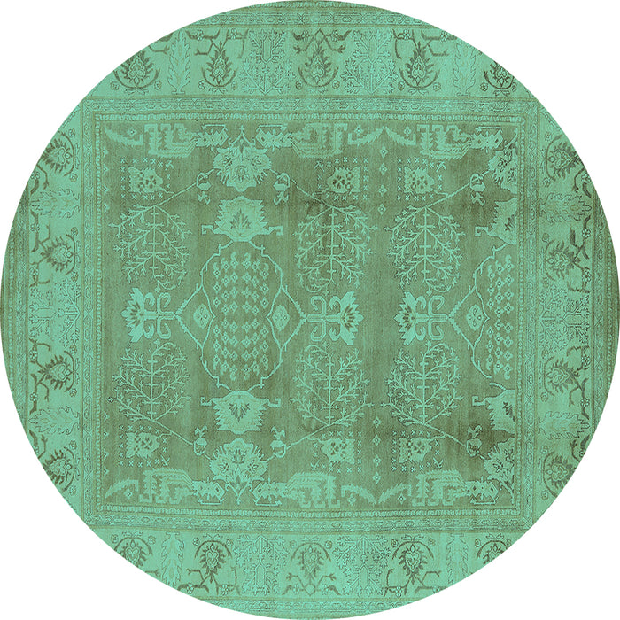Round Oriental Turquoise Traditional Rug, urb2926turq