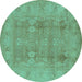 Round Oriental Turquoise Traditional Rug, urb2926turq
