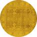 Round Machine Washable Oriental Yellow Traditional Rug, wshurb2926yw