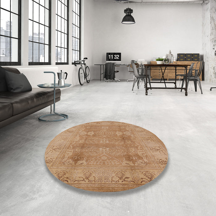 Round Machine Washable Industrial Modern Brown Sand Brown Rug in a Office, wshurb2926