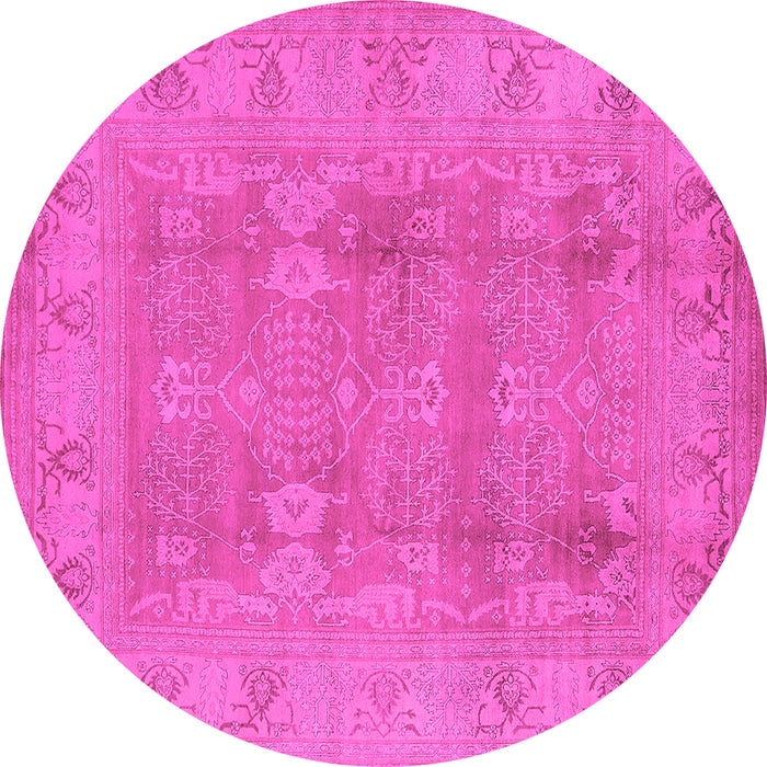 Round Machine Washable Oriental Pink Traditional Rug, wshurb2926pnk