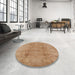 Round Mid-Century Modern Brown Sand Brown Oriental Rug in a Office, urb2926