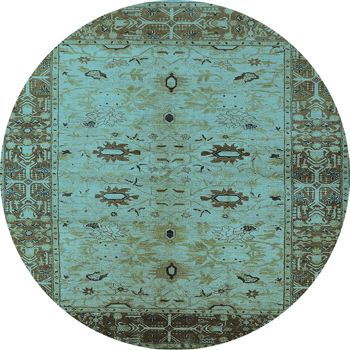 Round Oriental Light Blue Traditional Rug, urb2928lblu