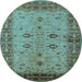 Round Oriental Light Blue Traditional Rug, urb2928lblu