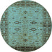 Round Machine Washable Oriental Light Blue Traditional Rug, wshurb2928lblu