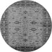 Round Machine Washable Oriental Gray Traditional Rug, wshurb2928gry