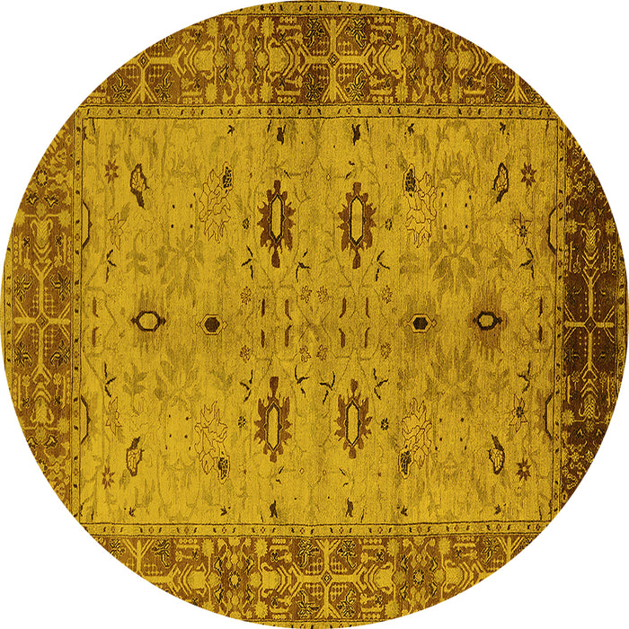 Round Oriental Yellow Traditional Rug, urb2928yw