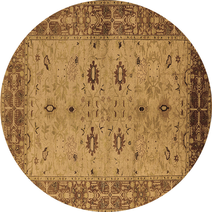 Round Oriental Brown Traditional Rug, urb2928brn