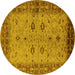 Round Machine Washable Oriental Yellow Traditional Rug, wshurb2928yw