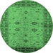 Round Machine Washable Oriental Emerald Green Traditional Area Rugs, wshurb2928emgrn