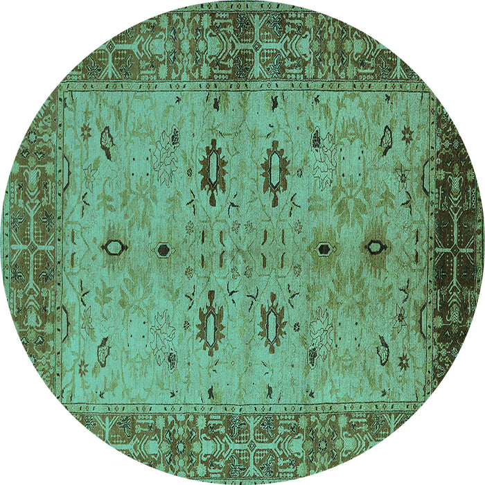 Round Oriental Turquoise Traditional Rug, urb2928turq